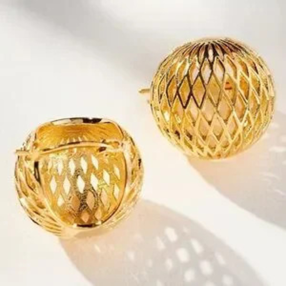 New! Gold Basket Weave Hoop Earrings Gift Minimalist